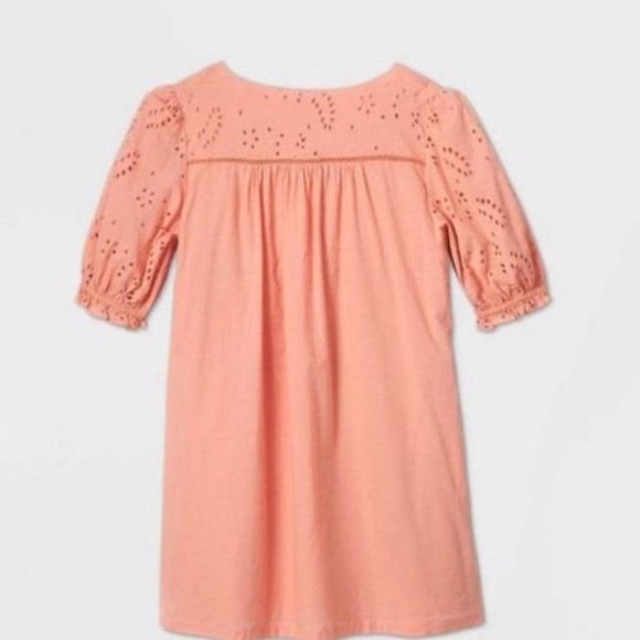 Women's Balloon Elbow Sleeve Eyelet Dress Pink - Picture 2 of 2